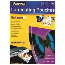 Fellowes Accessori per plastificatrici ENHANCE80 POUCHES LUCIDE A4 CF. 100  80 MICRON