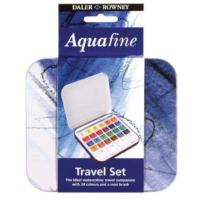 Daler Rowney Kit Creativi Acquerelli  AQUAFINE Scatola in Metallo 24 Demi-godet  1 Pennello  1 tavolozza