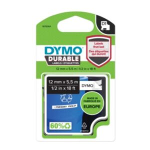 Dymo NASTRI PER ETICHETTATORI DYMO D1 Durable – 12 mm x 5,5 m   Nero/Bianco PERMANENTE