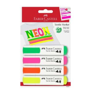 Faber Castell Marcatori Blister con 4 marker per tessuto neon: neon giallo  neon arancione  neon rosa  neon verde