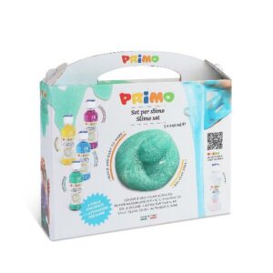 Primo Colle slime-lab set in valigetta di cartone con 4 colle colorate CRYSTAL in bottiglia da 240ml + 1 attivatore per slime.