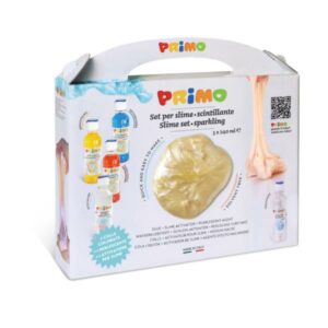 Primo Colle slime-lab set in valigetta di cartone con 3 colle colorate in bottiglia da 240ml + 1 attivatore per slime + 1 PERLESCENTE da 240ml