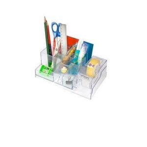 Lebez Portaoggetti da tavolo DESK ORGANIZER TRASPARENTE IN ABS CON DISPENSER PER NASTRI DA 33 METRIFORMATO 20X8X12