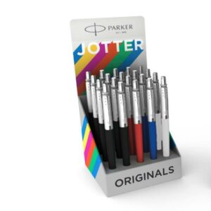 Parker Penne a Sfera ESPOSITORE JOTTER PLASTIC CON 20 PENNE ASSORTITE PER COLORE 8 NERE  4 ROSSE  4 BIANCHE E 4 BLU