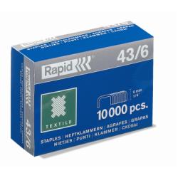 Rapid Punti metallici Punti  43 — 6 mm zincati 10M  punti a filo fine per tessuti  usati dalla cucitrice a pinza K1 tx (Box 10.000 pz)