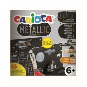 Carioca Kit Creativi METALLIC POP UP CREATOR  (4fg cart nero gr.400+8 pennarelli metal p fine+2temperelli oro argento+2 colle glitter 1oro 1 argento+ forbice)