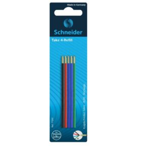 Schneider Penne a Sfera CF5 REFILL TAKE 4 ASSORTITI (2 BLU 1 NERO 1 ROSSO  1 VERDE)