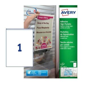 Avery Segnaletica TASCHE ADESIVE IN PLASTICA – PER FOGLI FORMATO A4 – NON STAMPABILI –  221X304 -10 FF