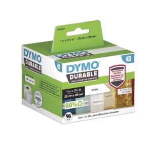 Dymo Etichette Altri Formati Etichette DYMO LW Durable Mutliuso  25×89 mm – Bianco – PERMANENTE – 350 etichette x 2 rotolo/i