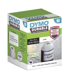 Dymo Etichette Altri Formati Etichette DYMO LW Durable Extra formato  104×159 mm – Bianco – PERMANENTE – 200 etichette x 1 rotolo/i  (solo per LW 4XL)