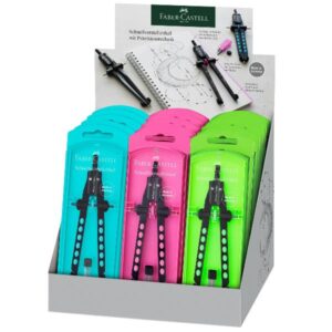 Faber Castell Compassi Espositore con 15 balaustroni Factory Neon  5x turchese   verde  rosa neon