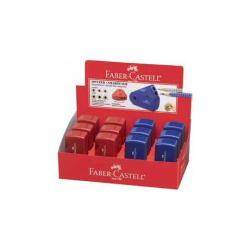 Faber Castell Temperini Espositore temperamatite Ergonomico SLEEVE due fori con serbatoio a scorrimento nei colori rosso e blu