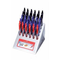 Faber Castell Penne a sfera scuola Espositore compact con 30 penne a sfera SUPER a scatto (12nere 12blu 6 rosse)