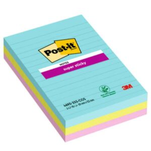 Post-it Cartoncini colorati Foglietti Post-it  Super Sticky  a righe  101 mm x 152 mm  3 blocchetti da 90 fogli  Cosmic