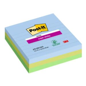 Post-it Cartoncini colorati Foglietti Post-it  Super Sticky  a righe  101 mm x 101 mm  3 blocchetti da 70 fogli  Oasis