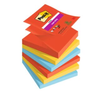 Post-it Cartoncini colorati Foglietti Post-it  Super Sticky Z-Notes  76 mm x 76 mm  6 blocchetti da 90 fogli  Playful