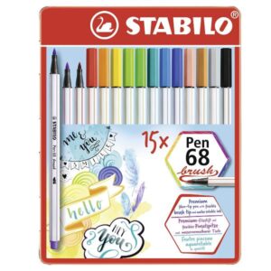 Stabilo Pennarelli STABILO Pen 68 brush scatola in metallo da 15 colori ass.