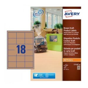 Avery Etichette Altri Formati Etichette per prodotti in carta kraft  effetto cartone  – stampanti Laser/Inkjet – rettangolari – 62×42 – 20 ff