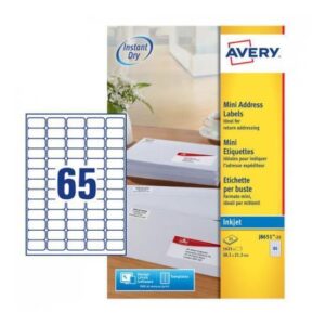 Avery Etichette Indirizzi / Pacchi ETICHETTE PER MINI INDIRIZZI 38 1X21 2 – ETICHETTE X FOGLIO N 65  (25FF.) INKJET  (CONF.DA 1625 ETICHETTE)