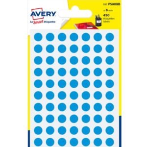 Avery Etichette Altri Formati ETICHETTE ROTONDE IN BLISTER – AZZURRE – DIAM 8 MM – 8 X 10  –        SCRIVIBILI A MANO –  6 FF