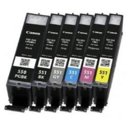 Canon CONSUMABILI STAMPANTI GETTO CONFEZIONE NO BLISTER CONTENENTE N.1 CARTUCCIA PG-550 PGBK DA 15 ML E N.1 CARTUCCIA PER COLORE PGI 551 C/M/Y/GY/BK DA 7 ML