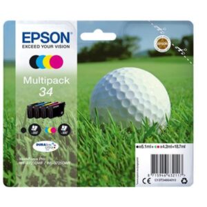 Epson CONSUMABILI STAMPANTI GETTO MATERIALE DI CONSUMO  CARTUCCE DI INCHIOSTRO  DURABRITE  ULTRA  34    PALLINA DA GOLF  MULTIPACK  1 X 6 1 ML NERO  1 X 4 2 ML GIALLO  1 X