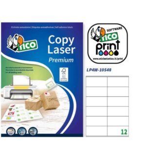 Tico Etichette Indirizzi / Pacchi AUTOADESIVE A4 CON MARGINI F.TO 105X48 – ETICHETTE PER FOGLIO 12  (100PZ.)INKJET/LASER/COPY