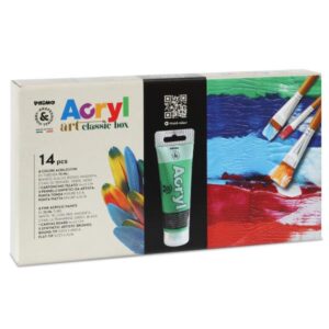 Primo Tubi tempera Starter set Acryl 8 x 75ml  1 cartoncino telato  5 pennelli sintetici.