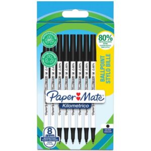 Papermate Penne a sfera scuola PM KILOMETRICO RECYCLED Conf. appendibile in cartone 8pz nero