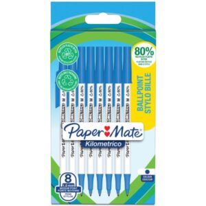 Papermate Penne a sfera scuola PM KILOMETRICO RECYCLED Conf. appendibile in cartone 8pz blu