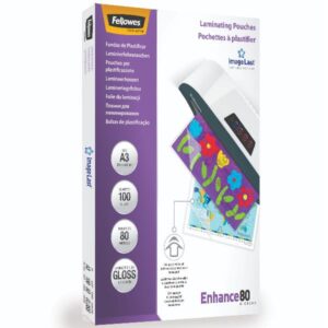 Fellowes Accessori per plastificatrici Pouches in poliestere formato A/3 spessore 80 my.pz.100