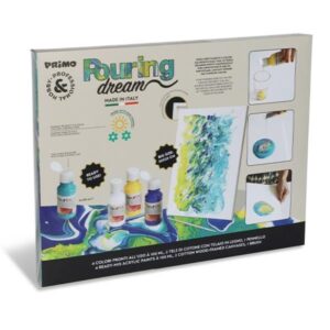 Primo Kit Creativi set Pouring pronto all uso con 4  colori acrilici per pouring da 100ml  2 tela con telaio 25x35cm  un pennello sintetico