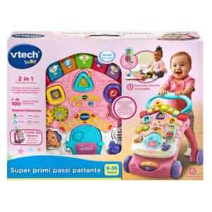 V-Tech Primi Passi e Cavalcabili Super Primi Passi Parlante 2 in 1 – Rosa