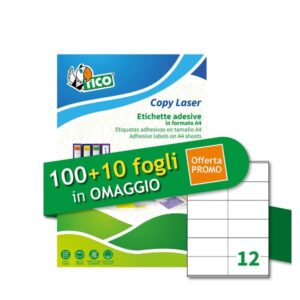 Tico Etichette Indirizzi / Pacchi ETICHETTE BIANCHE ADESIVE 105X48MM  12 ETICHETTE PER FOGLIO           PERMANENTE  LASER/INKJET  CONFEZIONE DA 100 +10 FF OMAGGIO